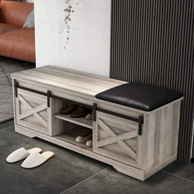 Farmhouse Bench Entryway with Cushion -47 Inch