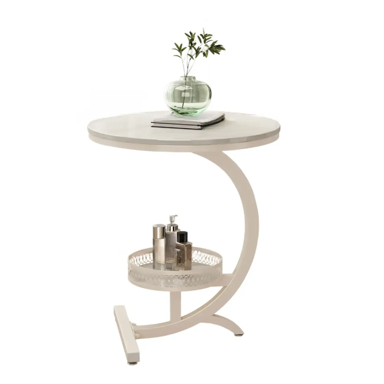 Glam Stone Top Metal Base C-Shape Side Table
