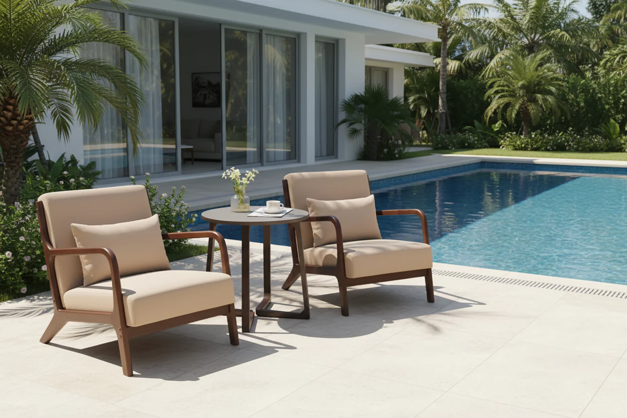 Beige Ottoman Cotton Linen Accent Arm Chair