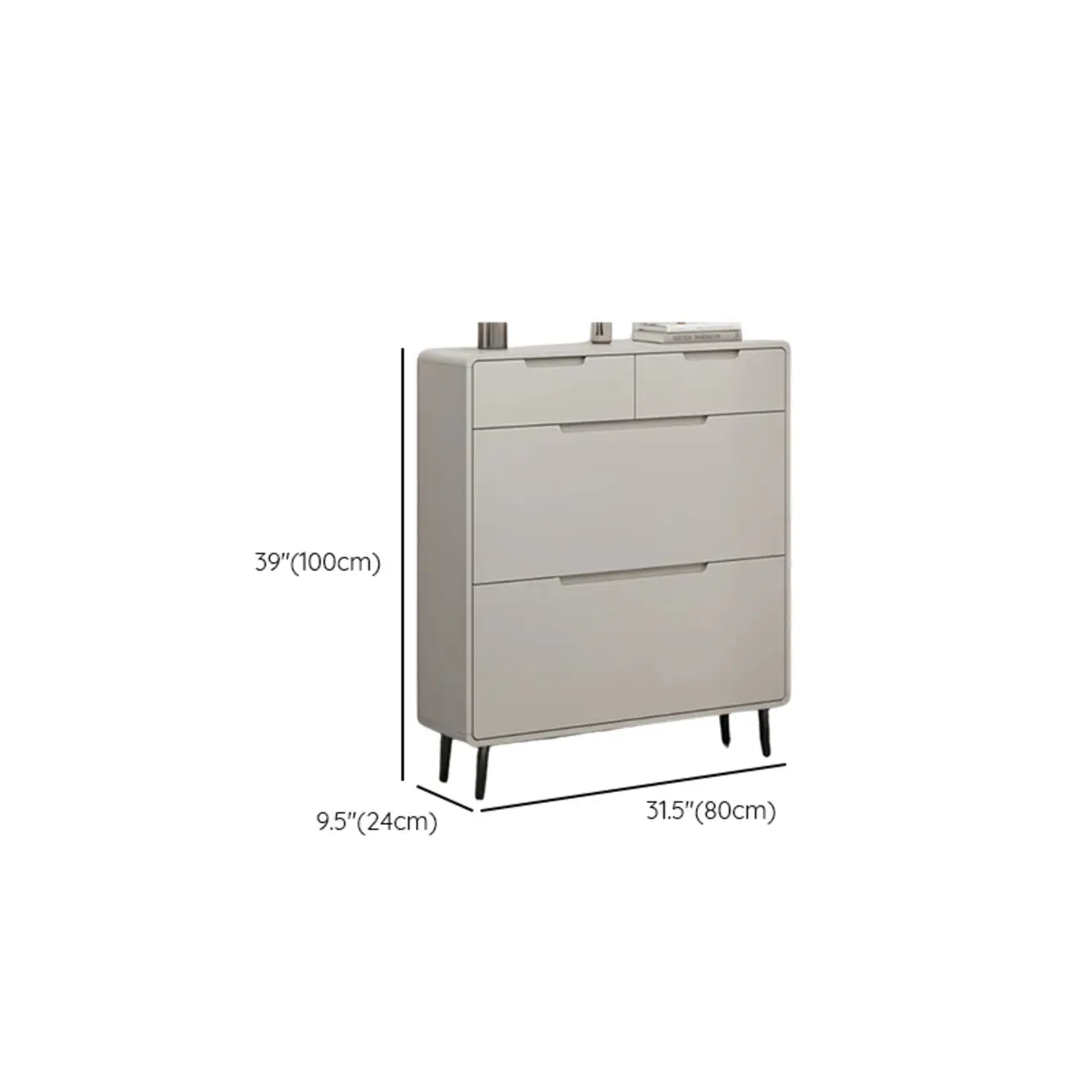 Drop-Front Beige Wood Entryway Shoe Cabinet with 2-Drawer