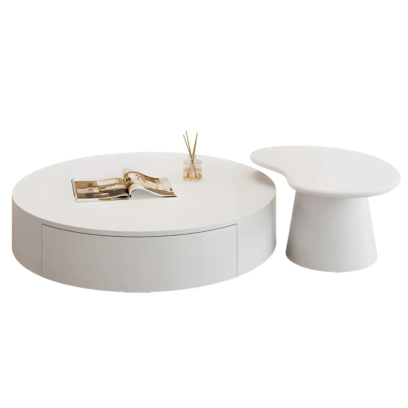 Pure White Round Modern Wood Drawer Coffee Table