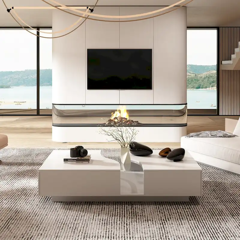 Function & Elegance: Modern LED-Lit Coffee Table with Glass Top