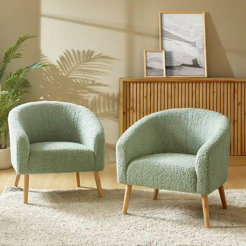 Sheila Modern 30W Boucle Armchair with Solid Wood Legs Set of 2 by HULALA HOME