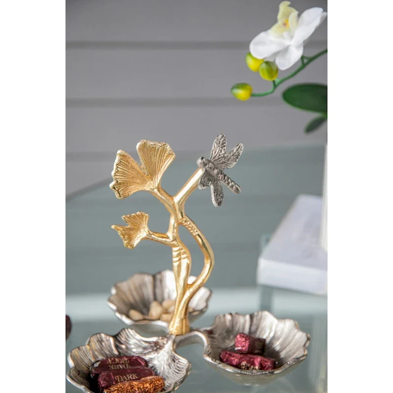 A&B Home Gingko Leaf Nut Bowl with Dragonfly Detail