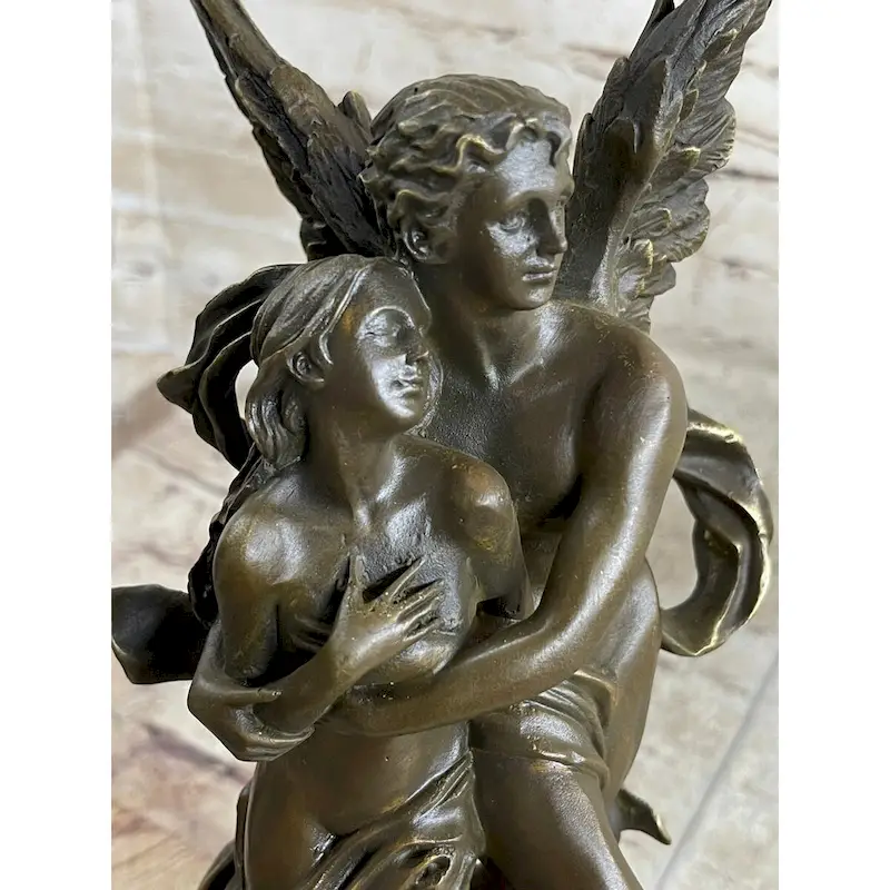 Signed Jean Debut Sculpture Of A Romantic Couple Angel Bronze Statue 13 Inches X 6 Inches
