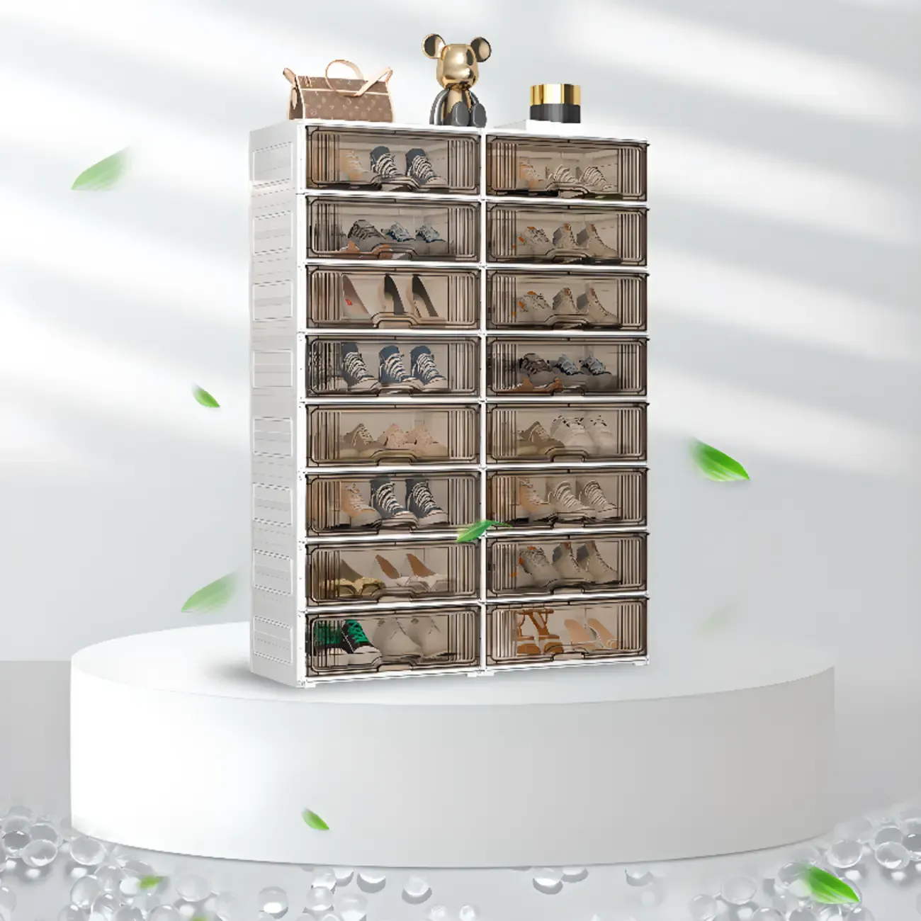 Durable Flip-up Glam Plastic Clear Shoe Boxes Stackable