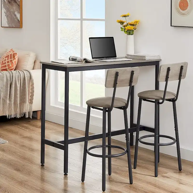 3-Piece Bistro Set, Dining Table and Upholstered Stools w/ Backrest