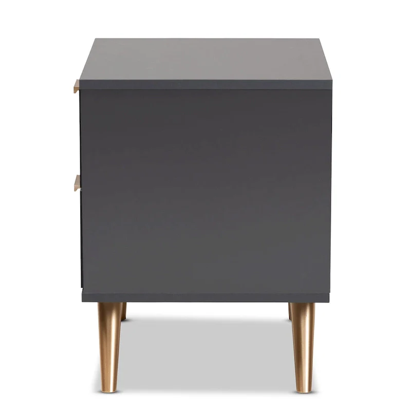 Kelson Modern Dark Grey and Gold Finished Wood 2-Drawer Nightstand
