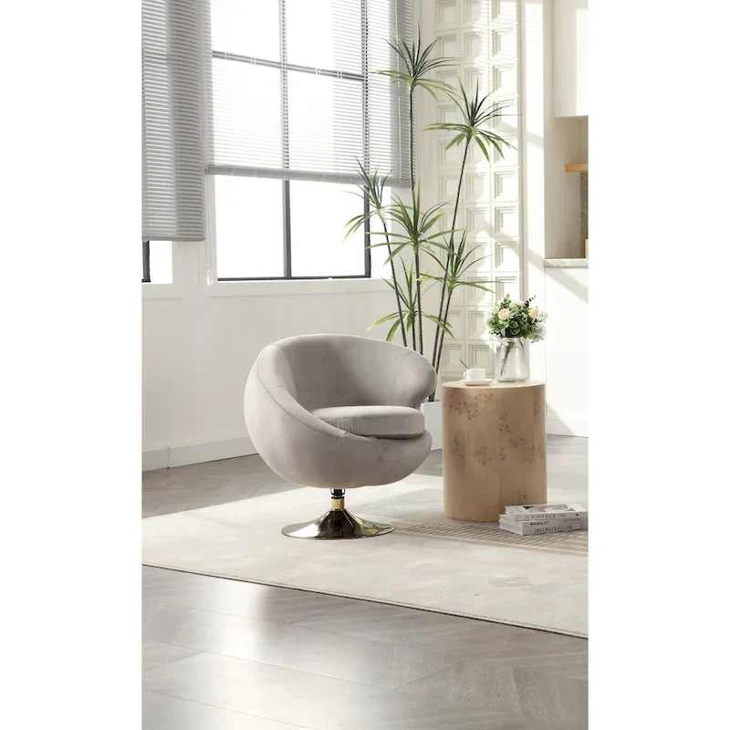 HOMEFUN Velvet 360 Degree Swivel Right Cuddle Barrel Accent Chairs