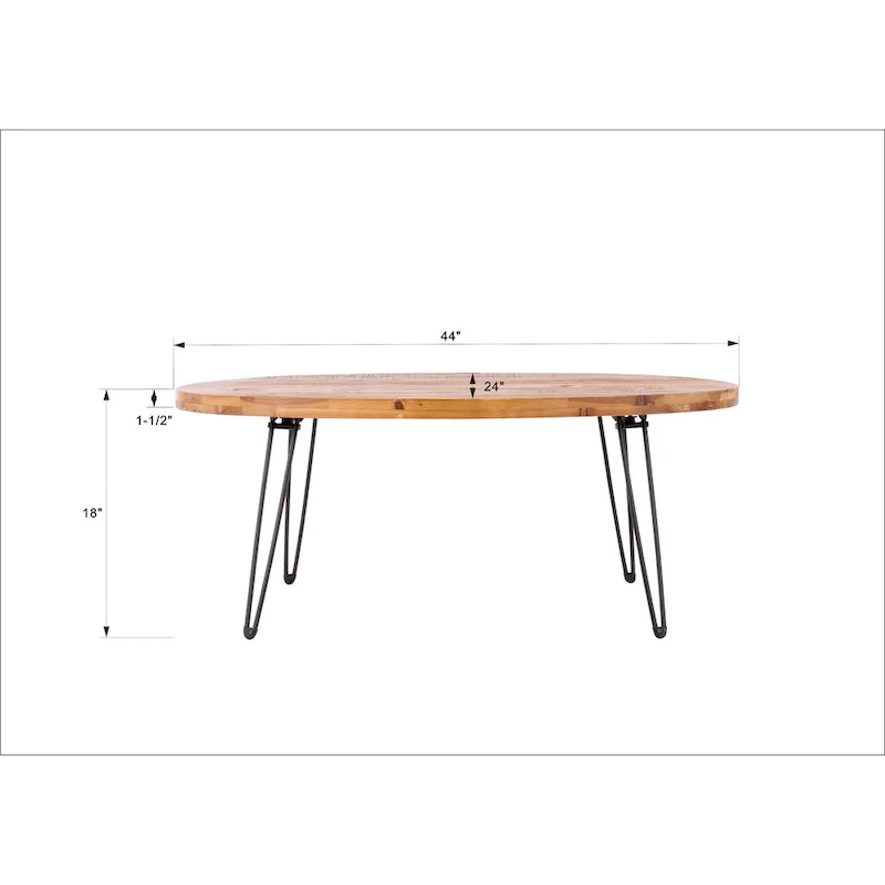 Oval Natural Reclaimed Wood Foldable Cocktail Table - 24.00 x 44.00 x 18.00