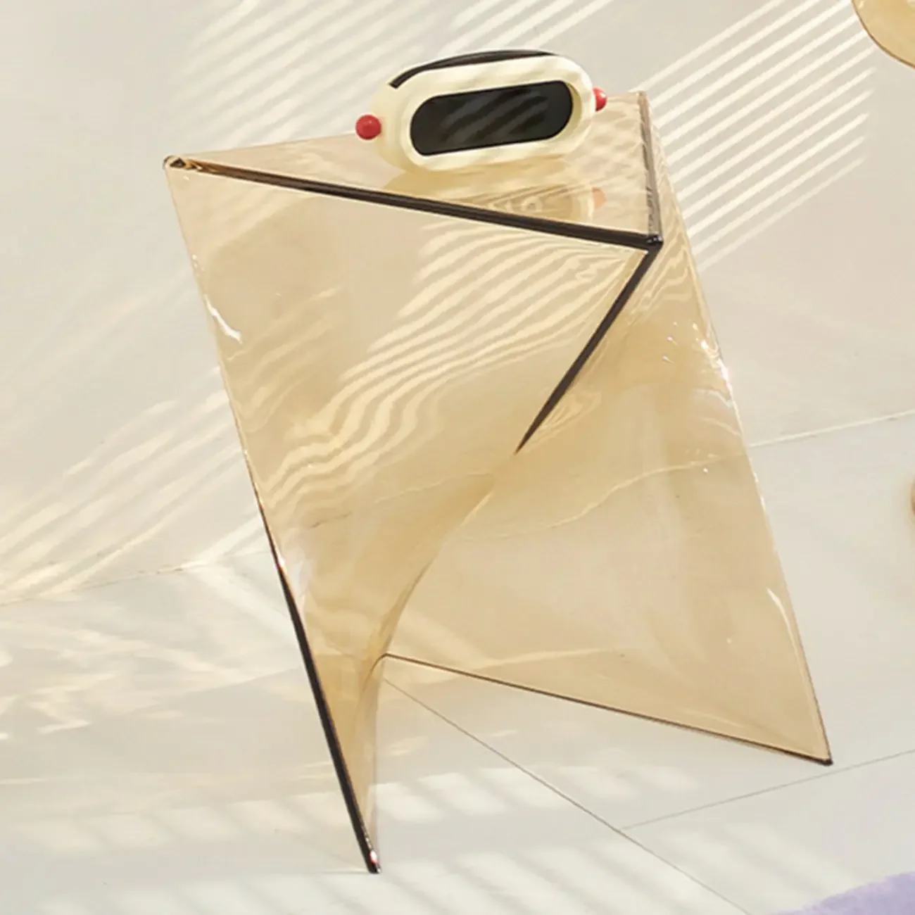 Living Room Acrylic Triangle Side Table with Twisted Base