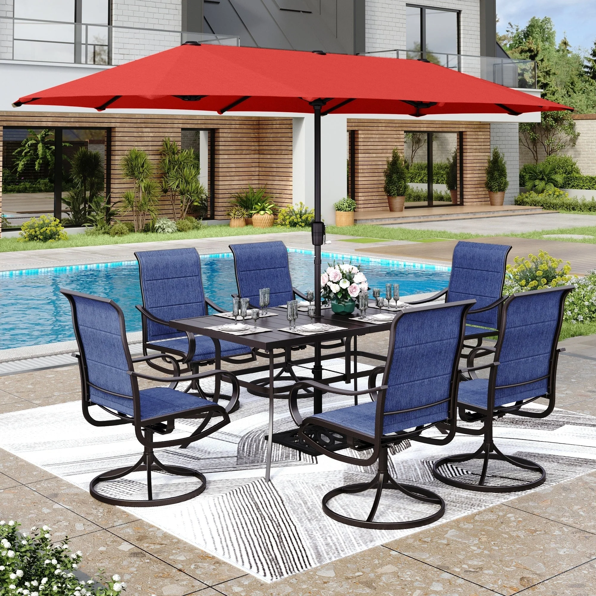 MAISON ARTS 8 PCS Patio Dining Set with 13ft Patio Umbrella