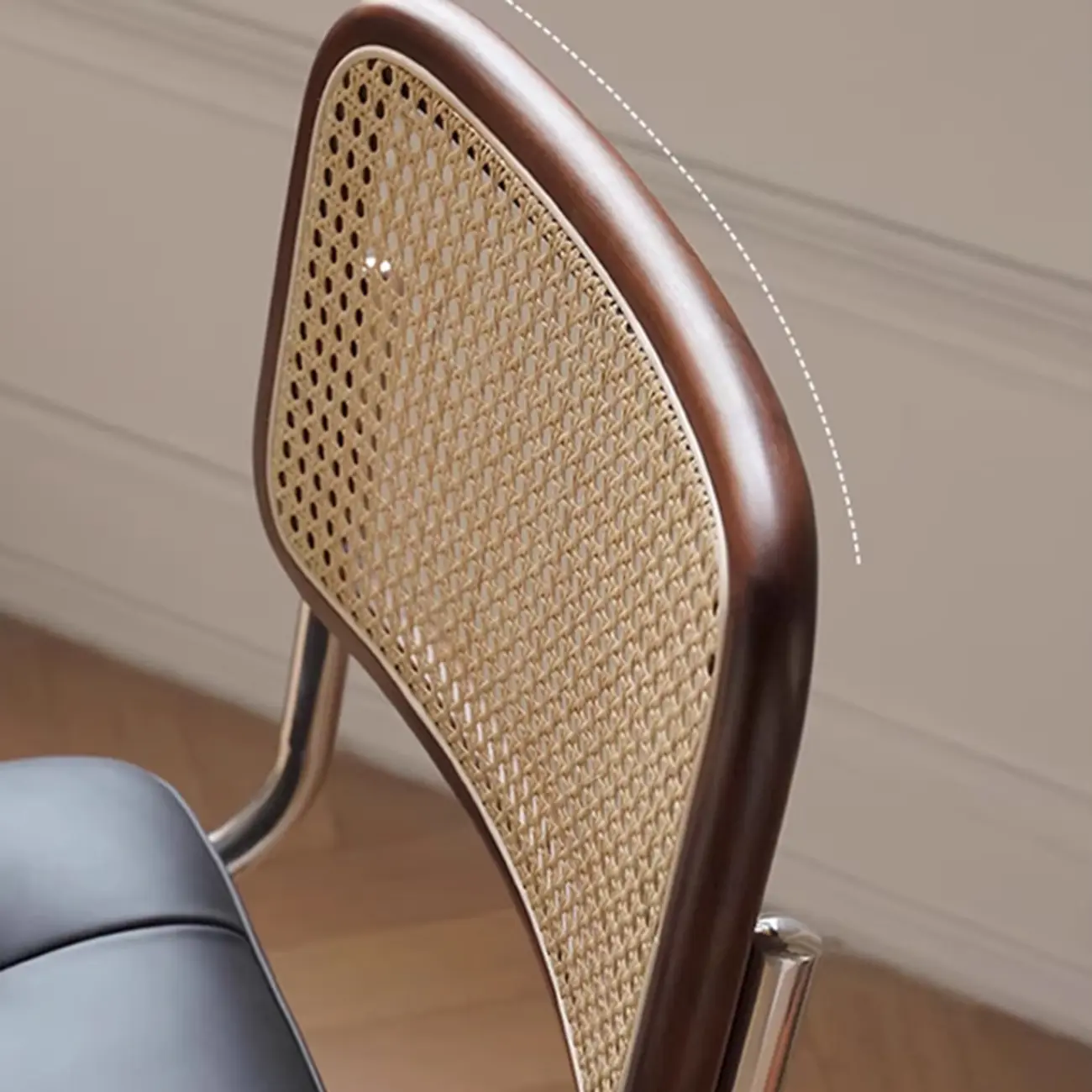 Modern Brown Cantilever Faux Leather Dining Chair Woven Back