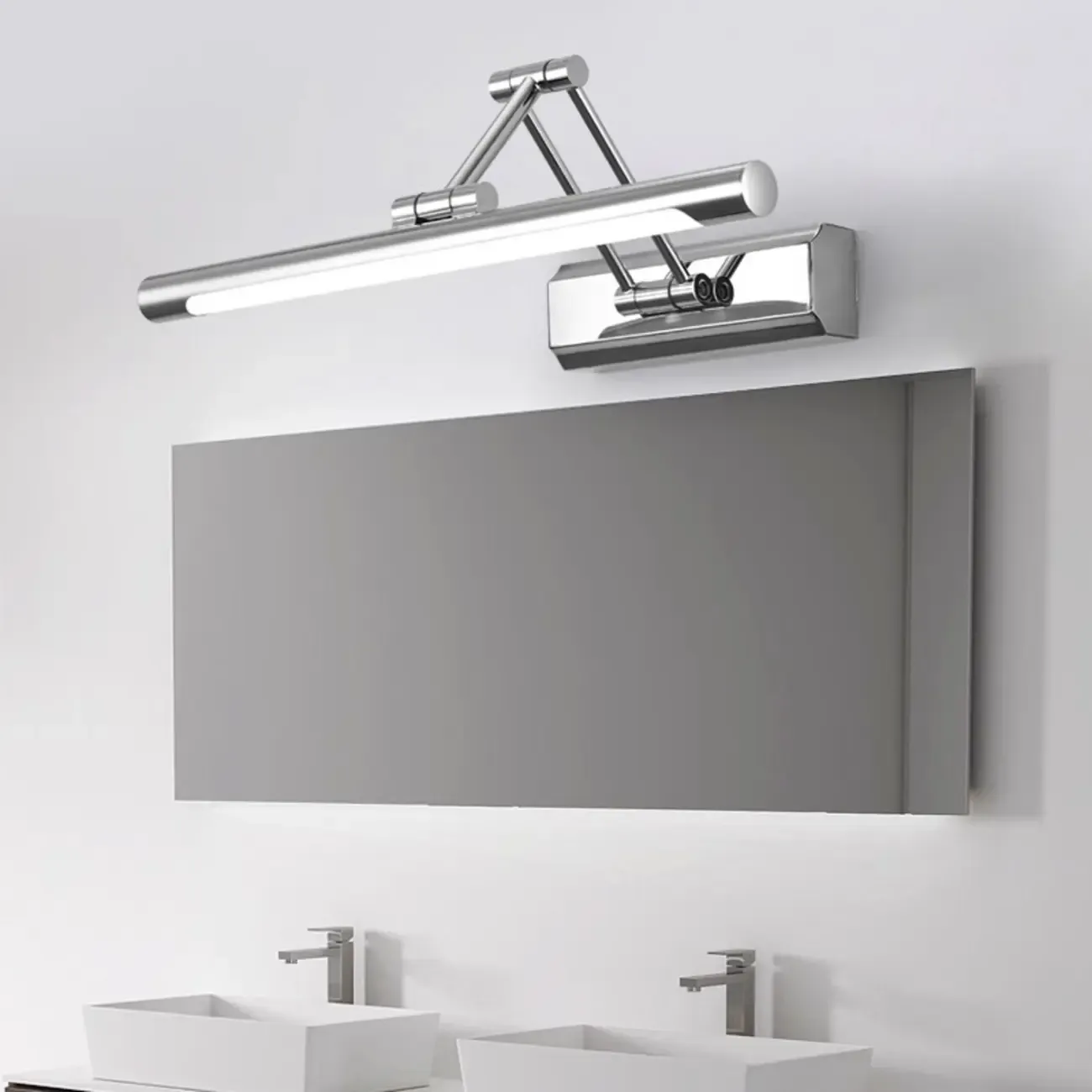 Modern Silver Tubular Adjustable LED Vanity Light for Bathrooms