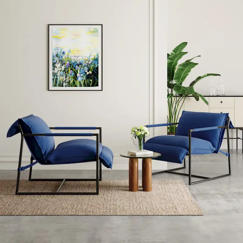 Fabric Accent Chair Metal Framed Sling Armchair Set of 2