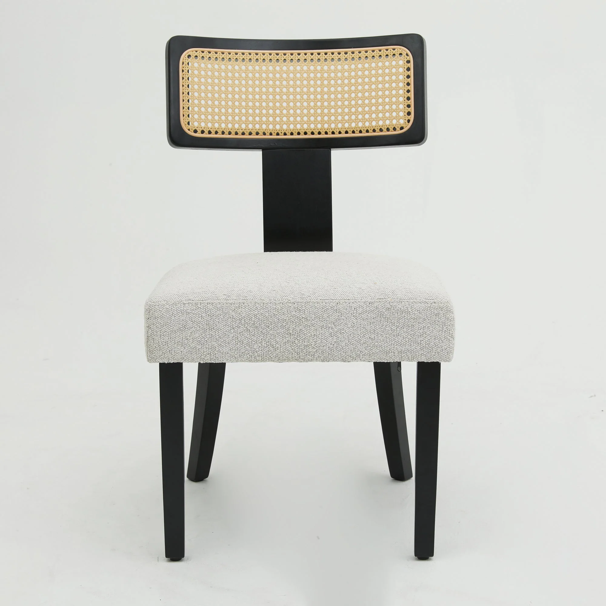 Wood and Rattan Mid Century Modern Dining Chairs Set of 2