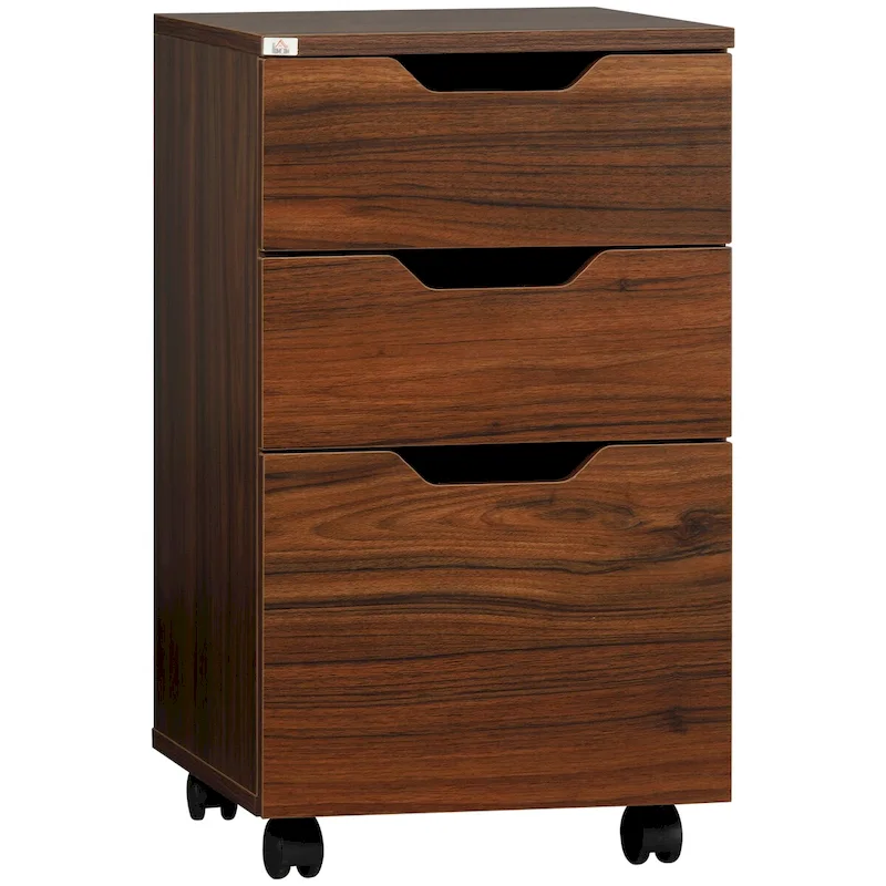 3 Drawer Office Storage Cabinet, Under Desk Cabinet with Wheels, Brown Wood Grain