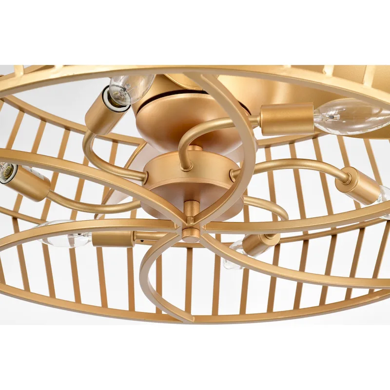 Marcelin 26-inch Matte Gold 6 Lights 3 Blades Lighted Ceiling Fan with Remote