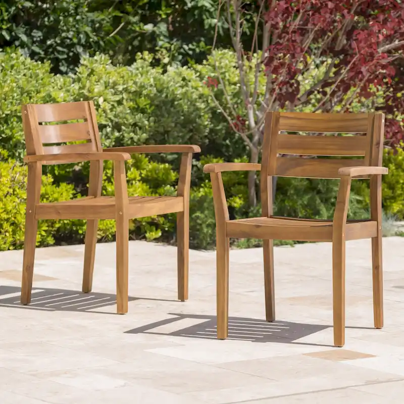 Acacia Wood Patio Dining Chairs Set of 2