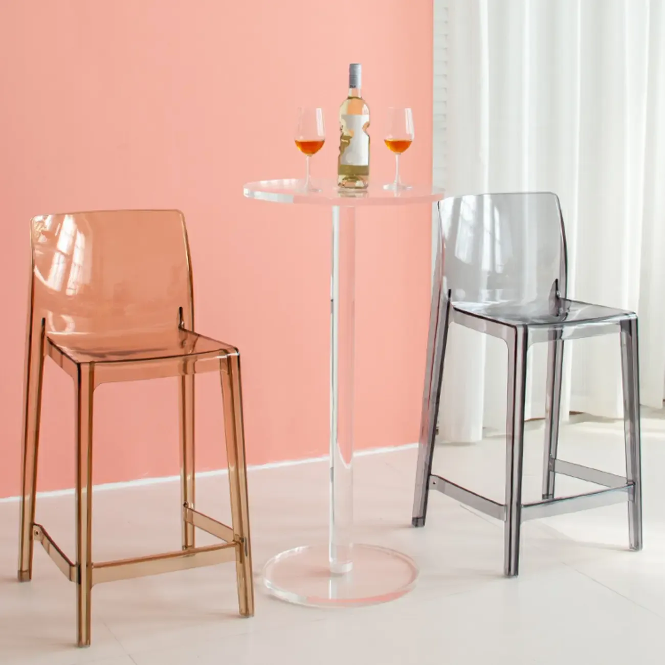 Modern Clear Acrylic Round Pedestal Bar Tables