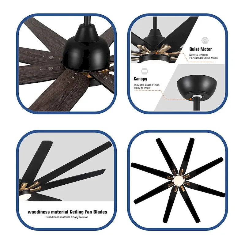 72 Integrated LED Lighting Ceiling Fan w/ Remote Control and Dimmable - N/A