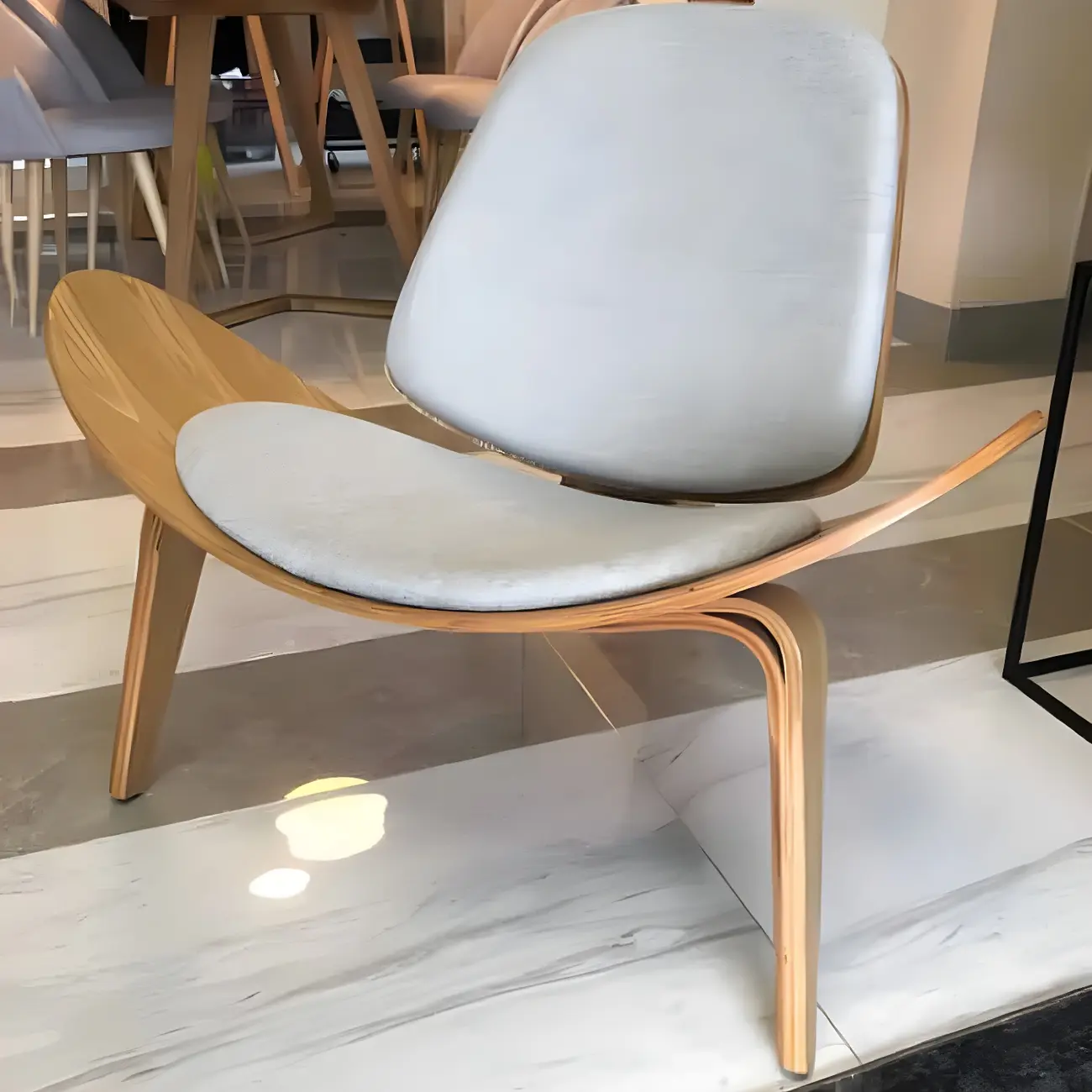 Scandinavian Leather/Linen Accent Chair with Wood Frame