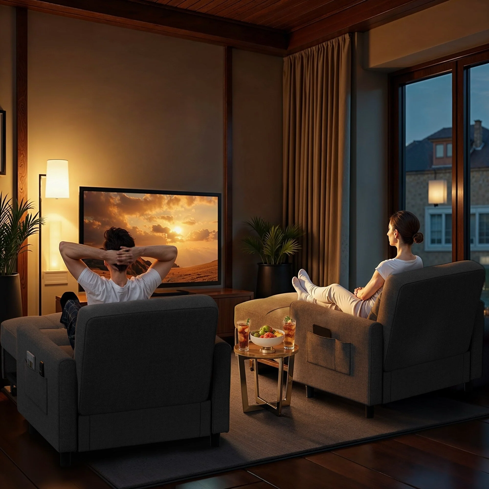 3-in-1 Pull-Out Sofa Bed Sleeper Chair , Convertible Adjustable Foldable Upholstered Lounge Couch