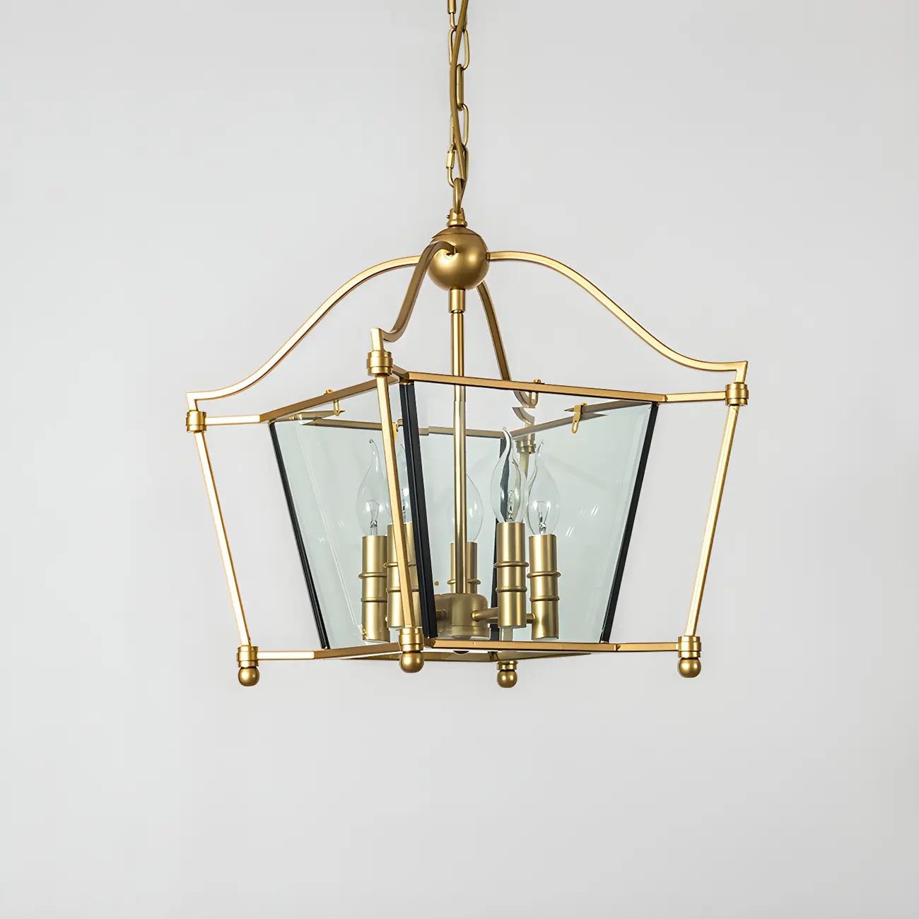 Adjustable Kitchen Gold Square Glass Caged Candle Chandelier