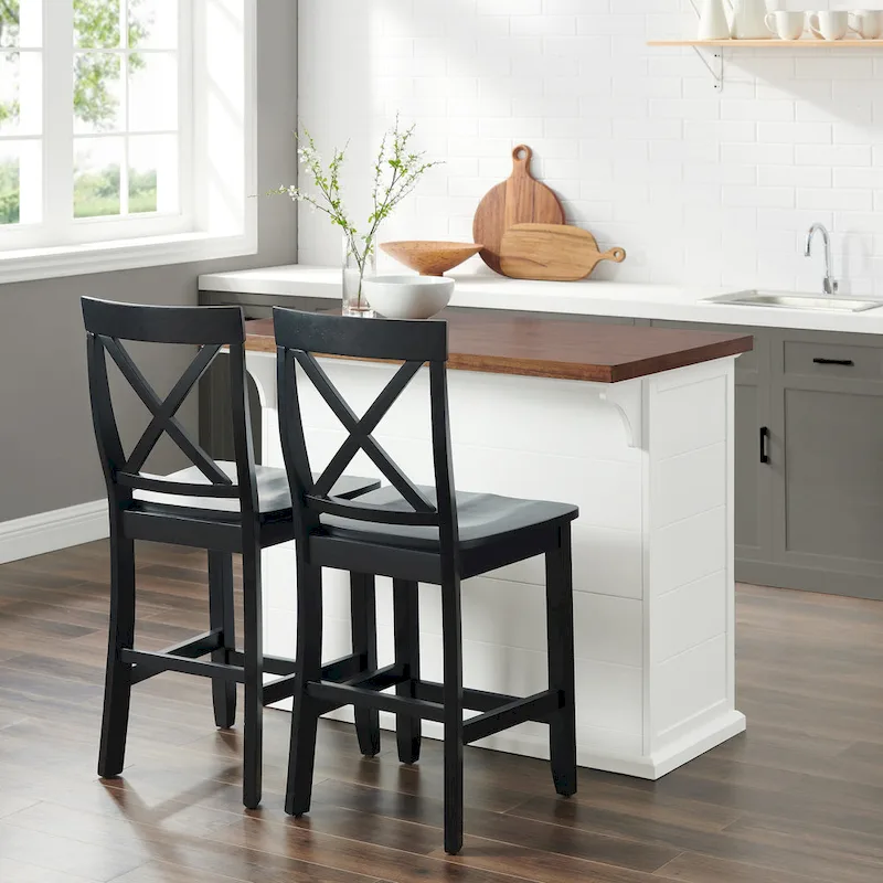 Crosley Bartlett Wood Top Kitchen Island W/X-Back Stools