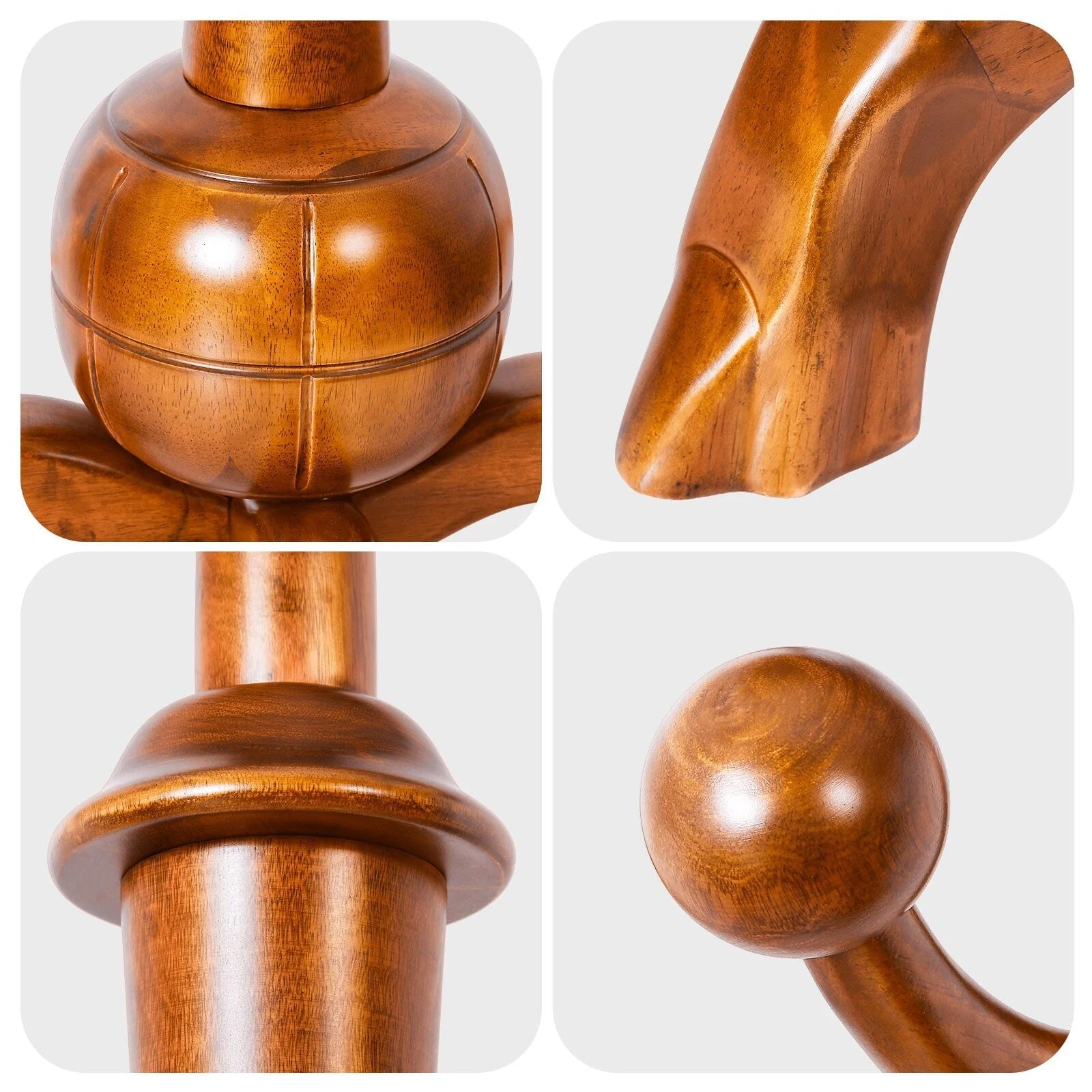 Tree-branch Rubberwood Freestanding Coat Rack with 8 Hooks - 24.5W x 70.87H