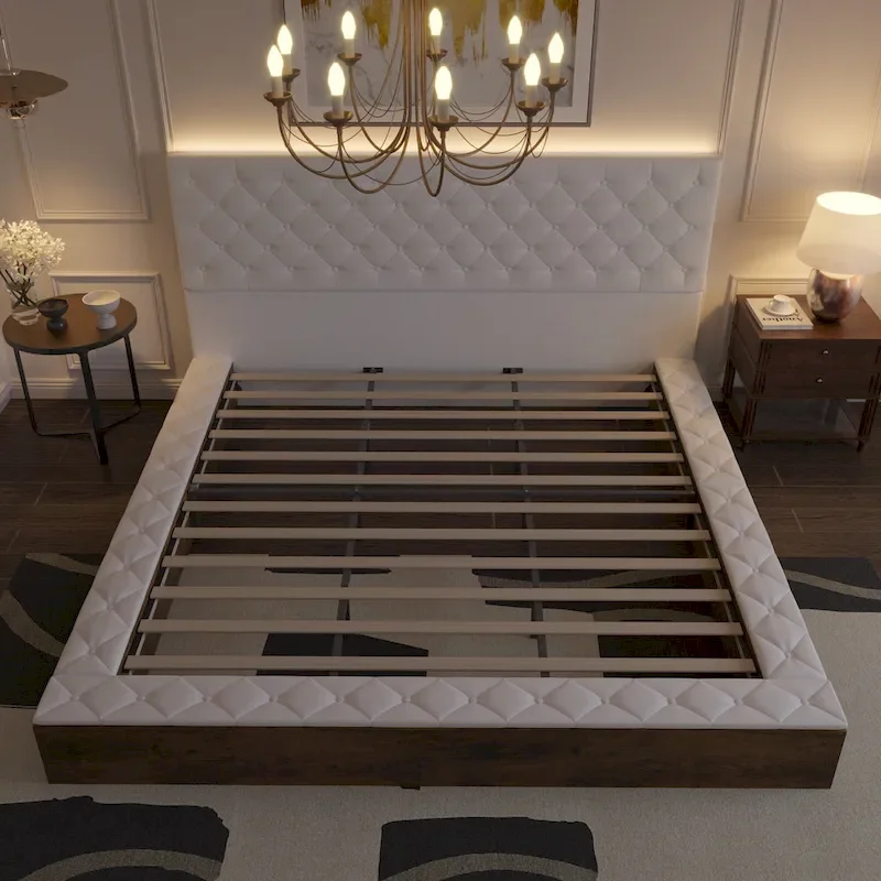 LED Queen/King Bed Frame with Tufted Headboard Bedroom Furniture