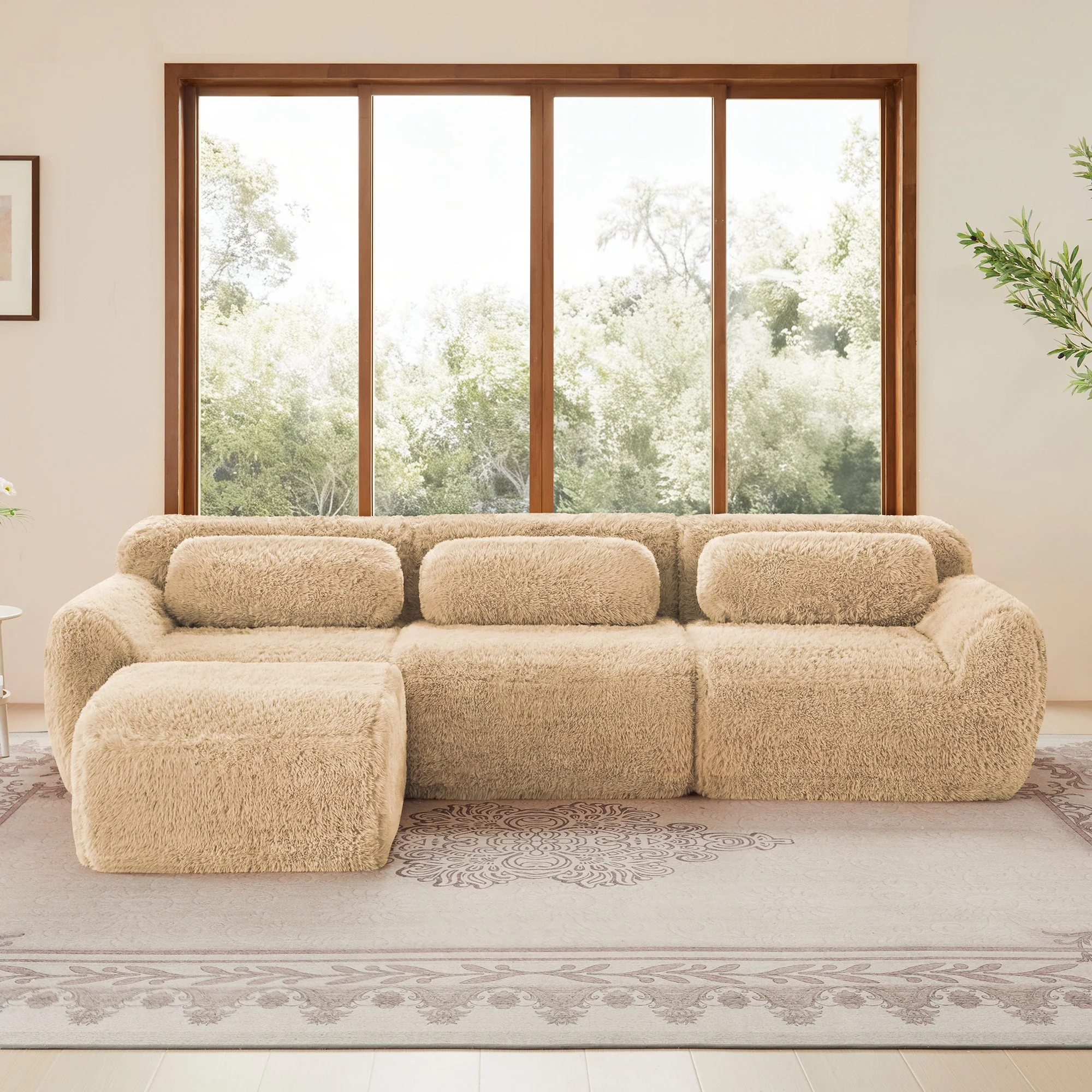 Soft And Fluffy Plush Boneless Modular Sofa with Ottoman