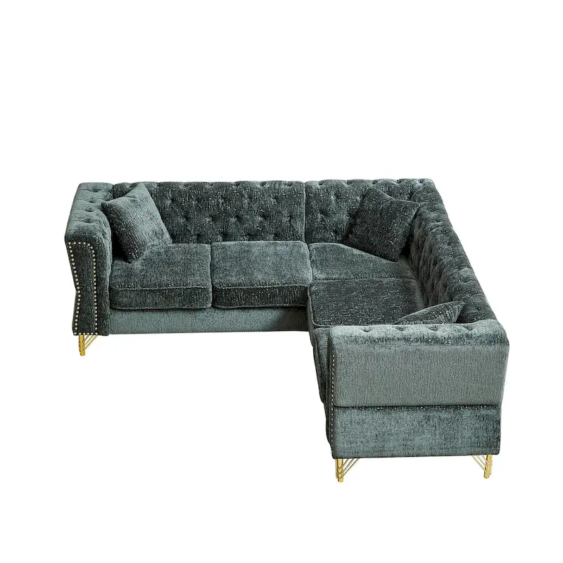 Green 81.5 Chenille L-Shaped 5-Seat Sofa