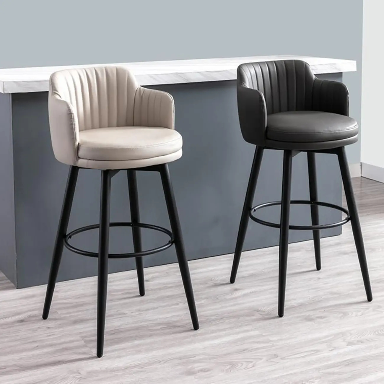 Modern Round Upholstered Curved Back Bistro Swivel Bar Stool