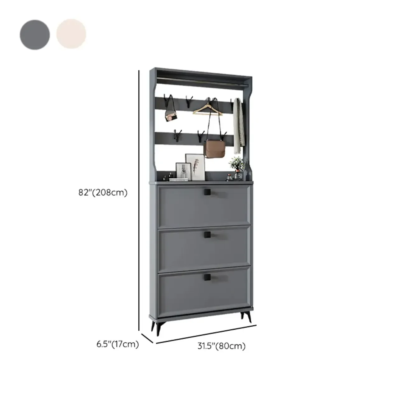 Drop-Front Adjustable Modern White Wood Narrow Shoe Cabinet