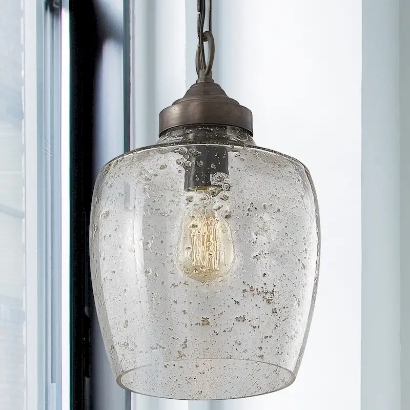 Transitional 1-light Pewter Glass Pendant