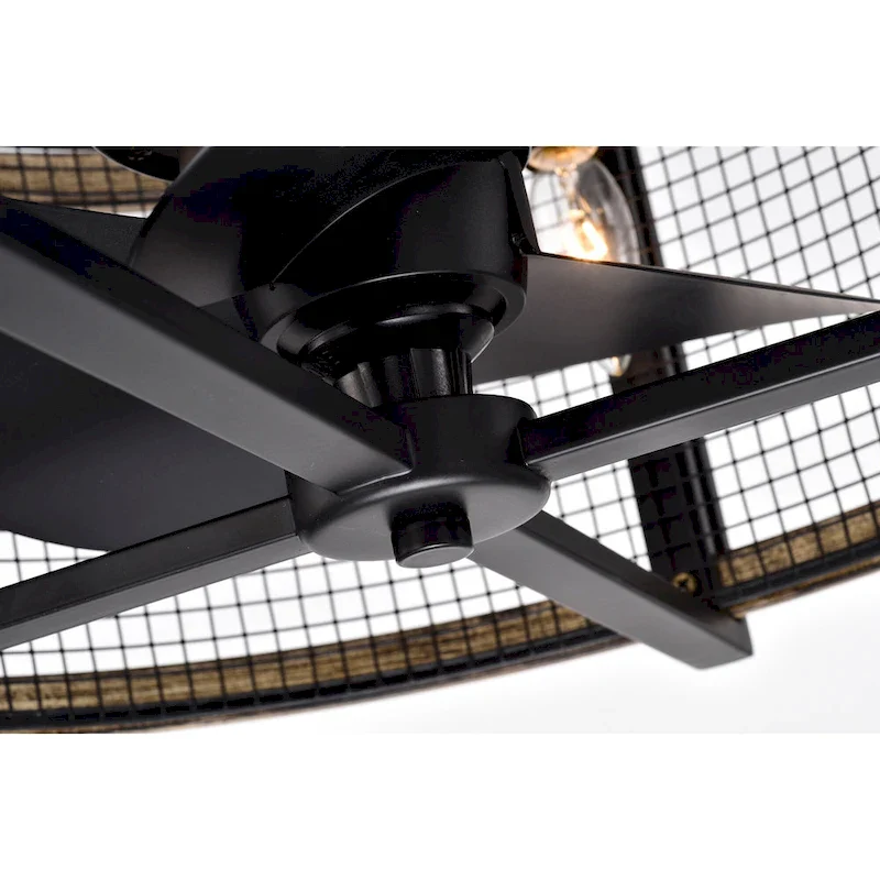 Blane Black/Wood Grain Metal 4-Light Ceiling Fan Chandelier w/ Remote