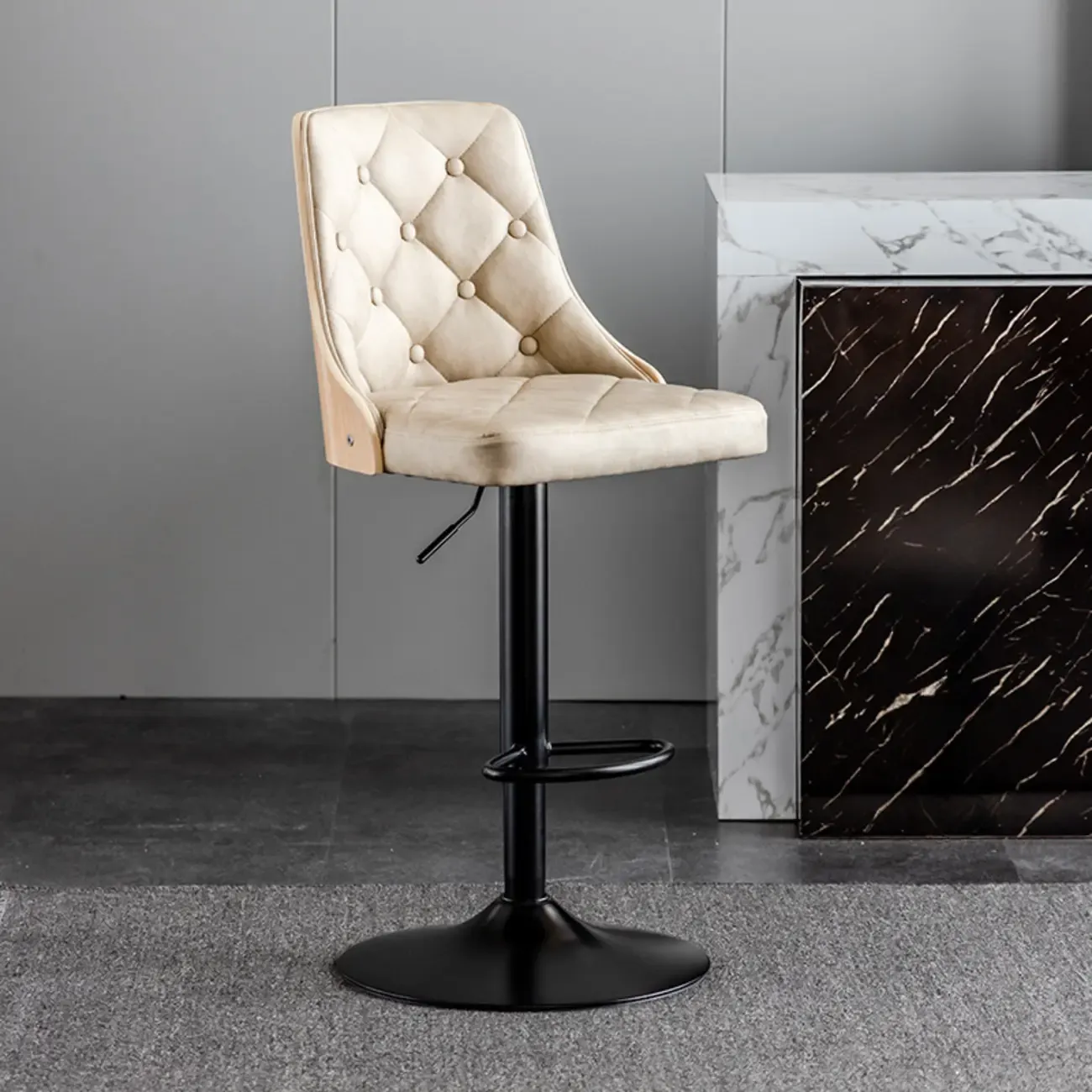 Modern Adjustable Full Back Tufted Leather Bar Stool