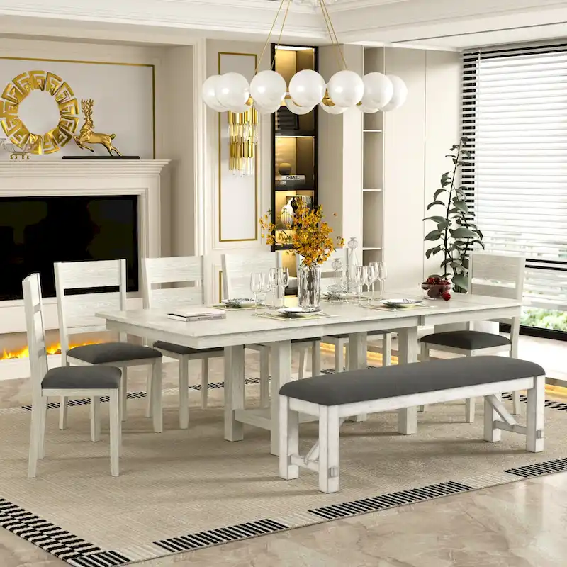 VECELO 94-inch Modern Solid Wood Rectangular Extendable Dining Table