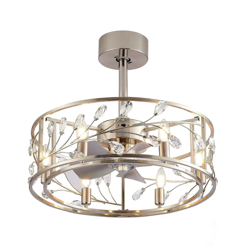 20  Caged Ceiling Fan with Crystal Light Kit Remote Control - 20 inch
