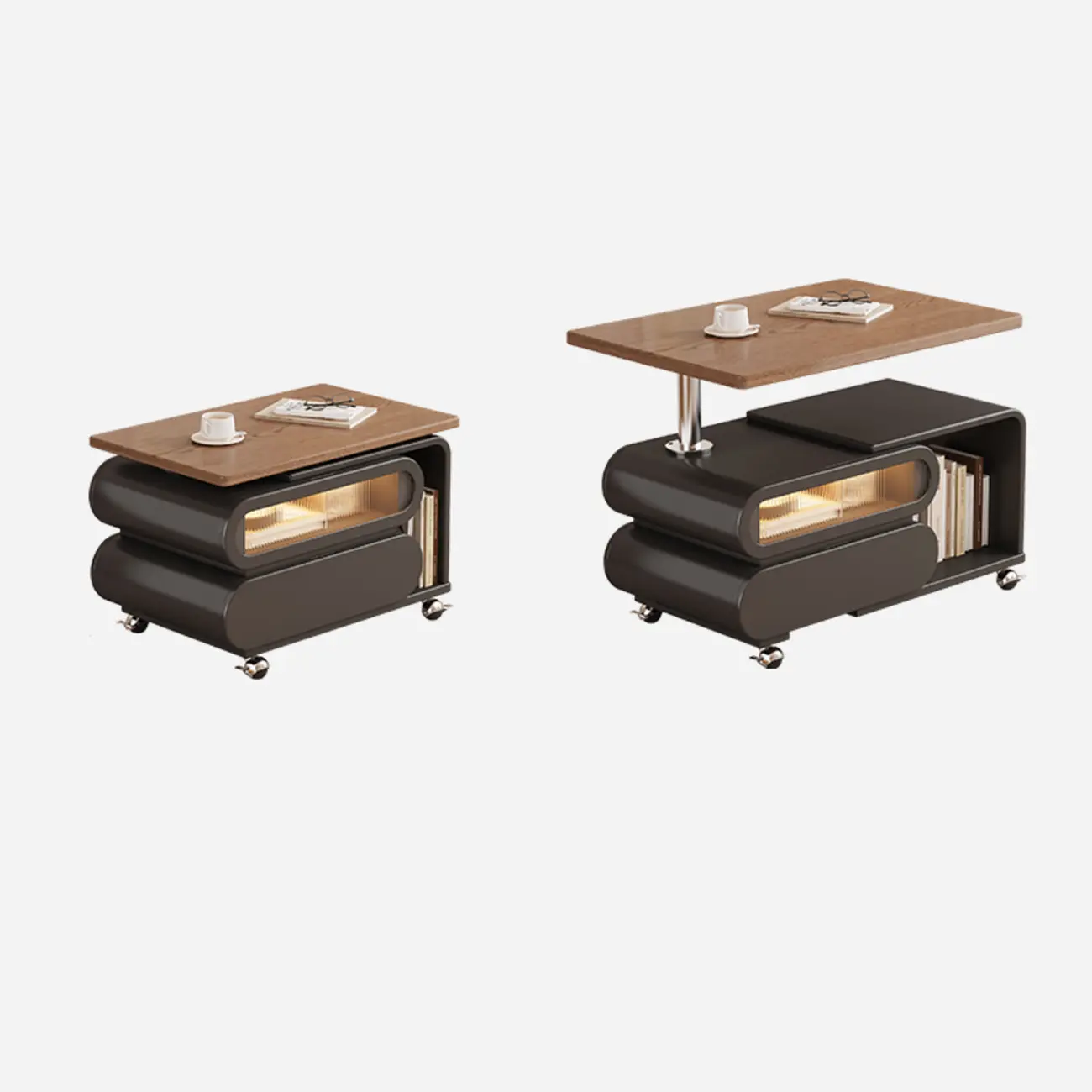 Adjustable Tabletop Modern Wood Side Table with Wheels