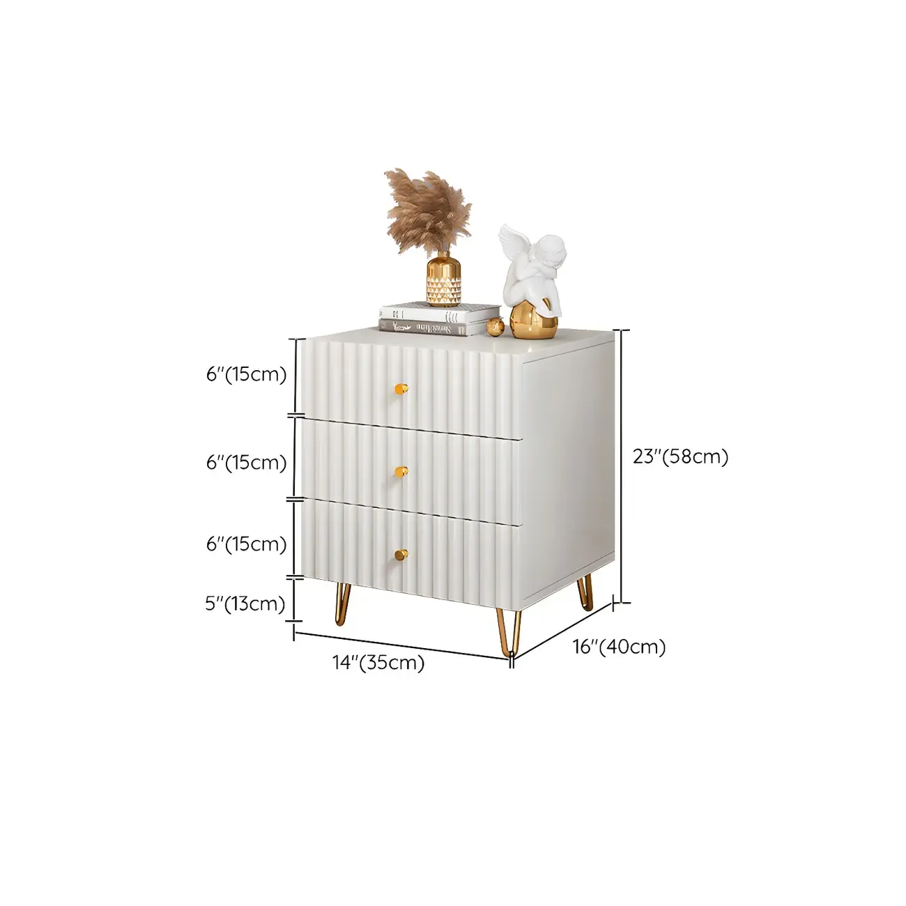 Modern Wooden Stripe Gold Accents Stylish Nightstand