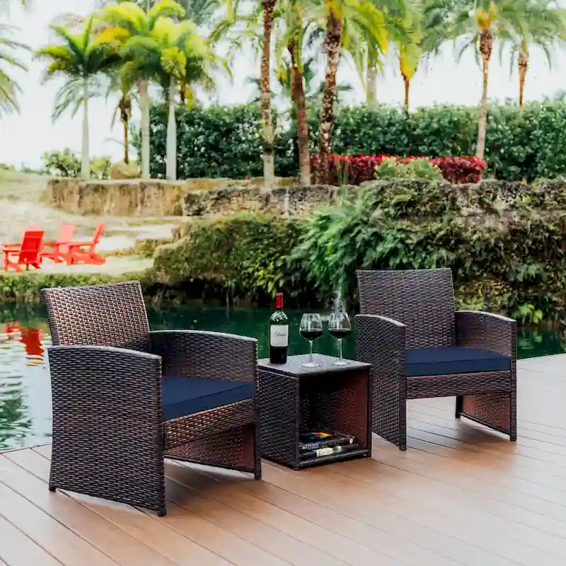 Nestl 3 Piece Patio Furniture Wicker Conversation Set