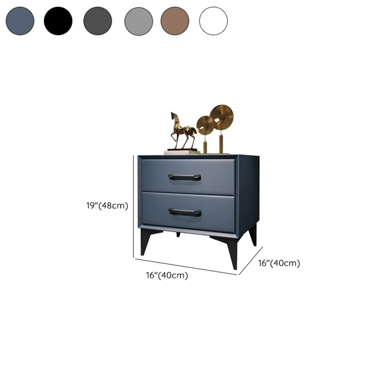 Trendy Leather Wooden 2-Drawer Nightstand with Metal Legs