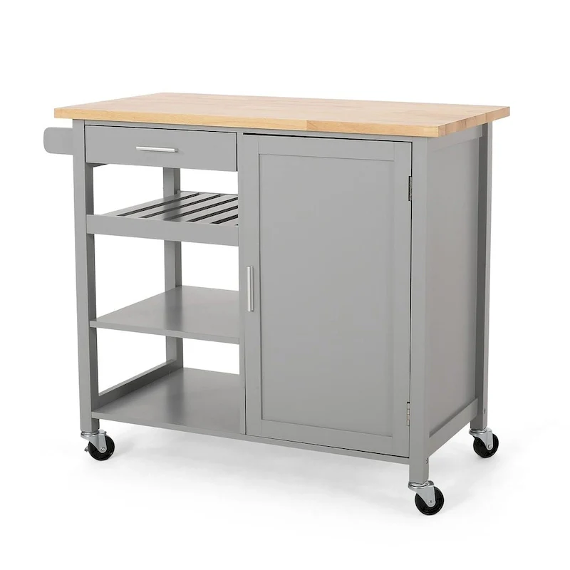 Modern Wooden Kitchen Cart with Wheels Drawer and Cabinet by Christopher Knight Home