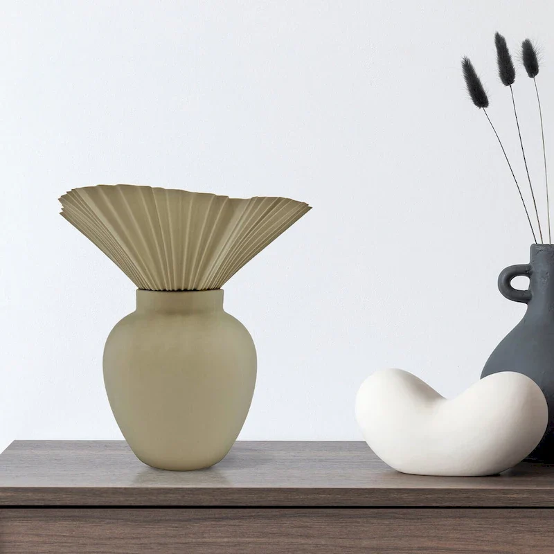 11 Inch Tall Modern Beige Ceramic Vase