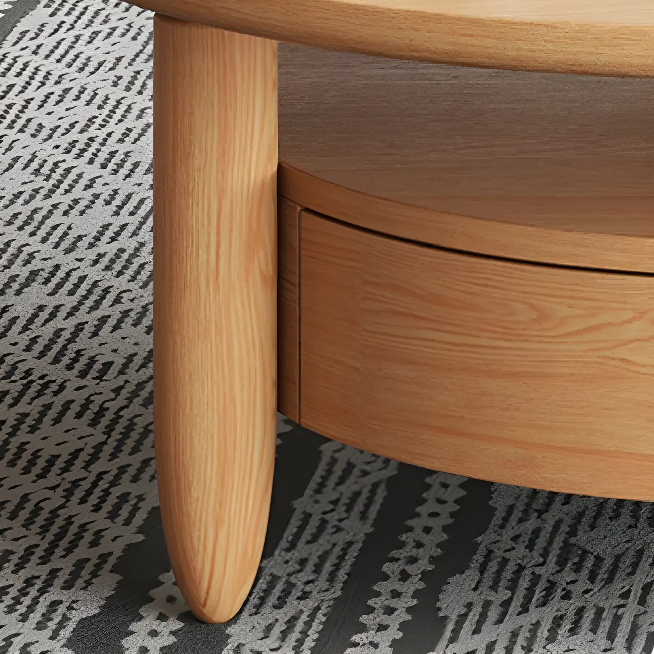 Brown Round Modern Wood Glass Drawer Coffee Table