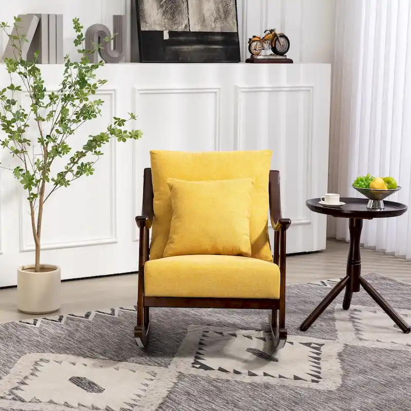 Linen Solid Wood Rocking Arm Chair