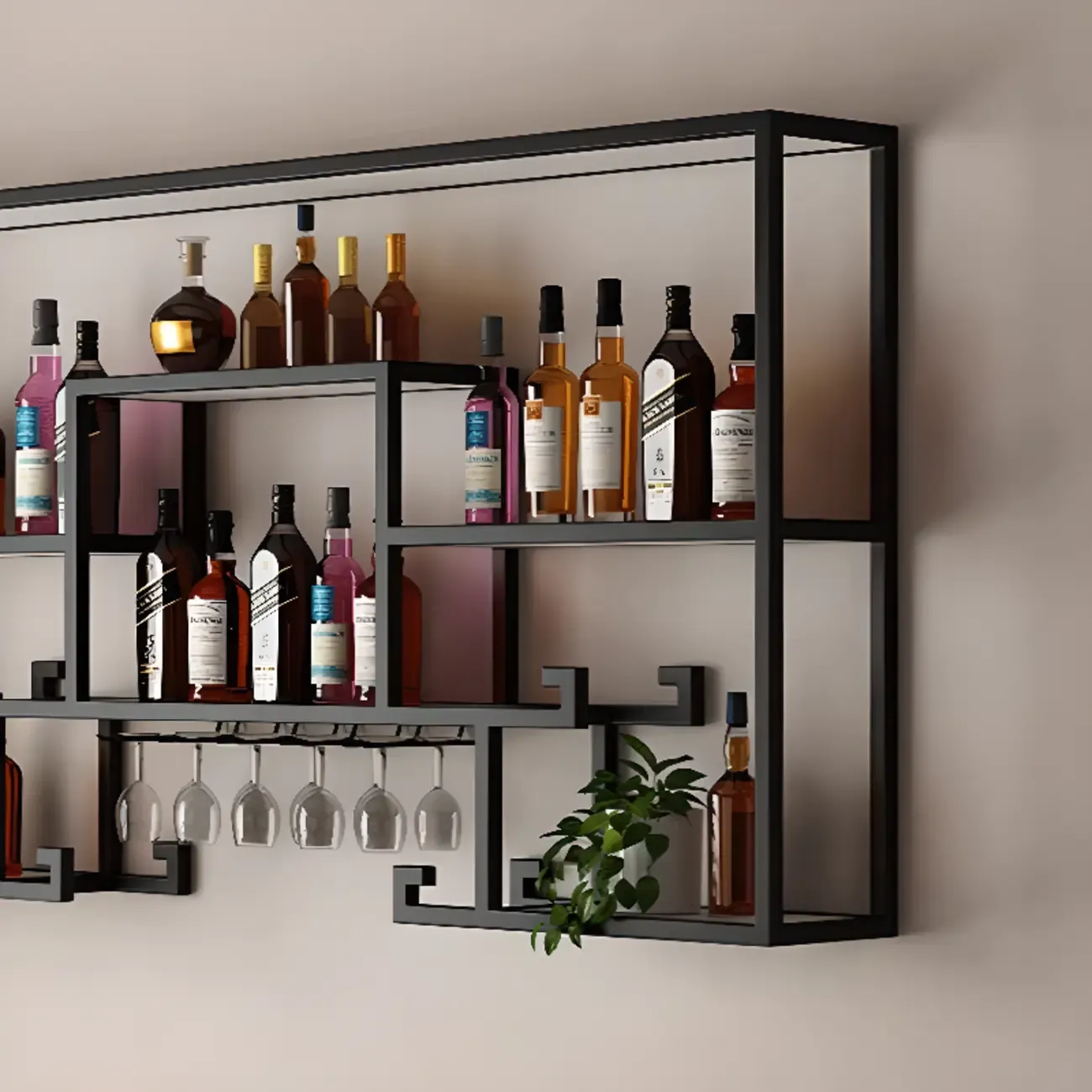 Multi-Shelf Metal Wall-Mounted Wine Bottle & Glass Rack