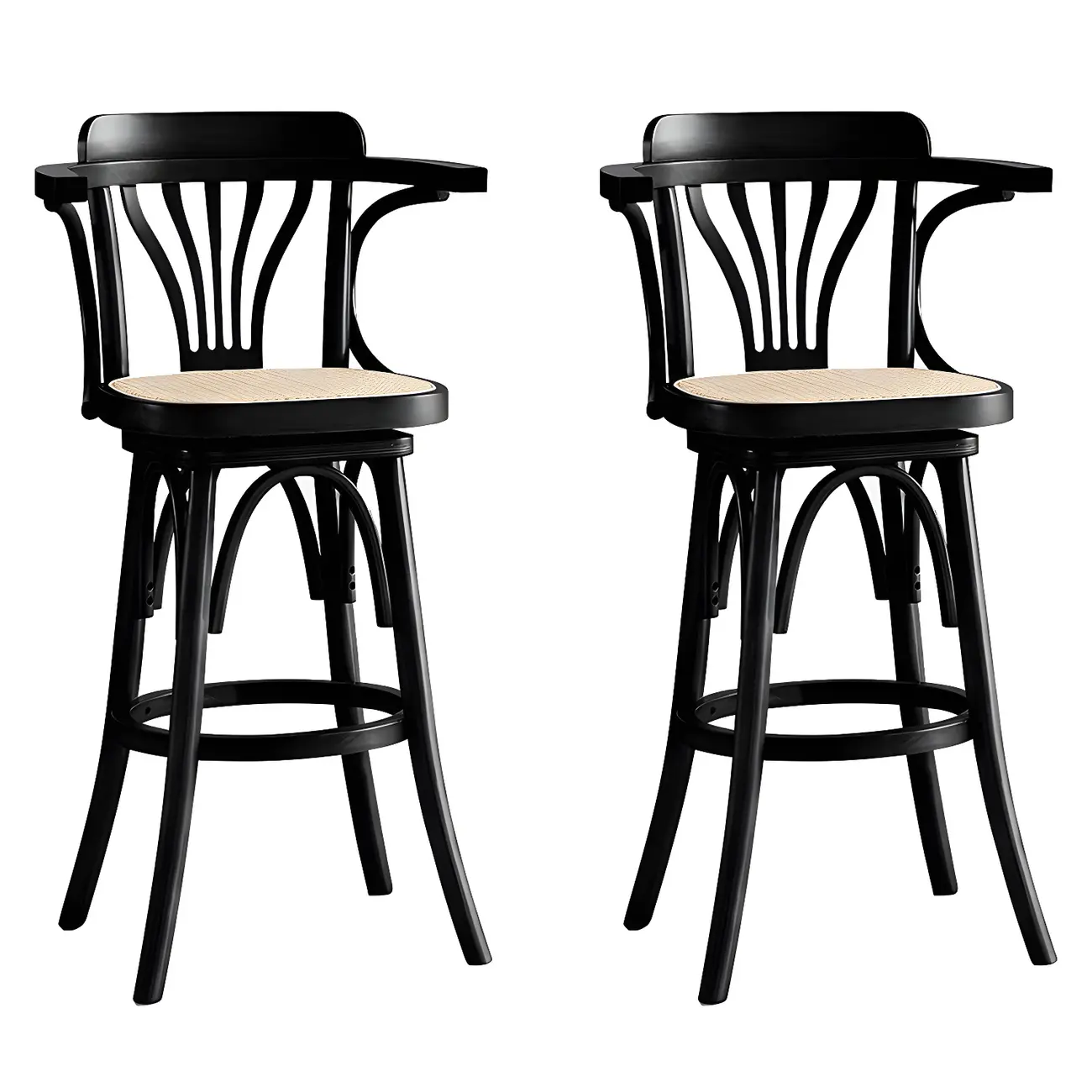 Timeless Square Rattan Wood Low Back Bar Stool in Brown/ Black